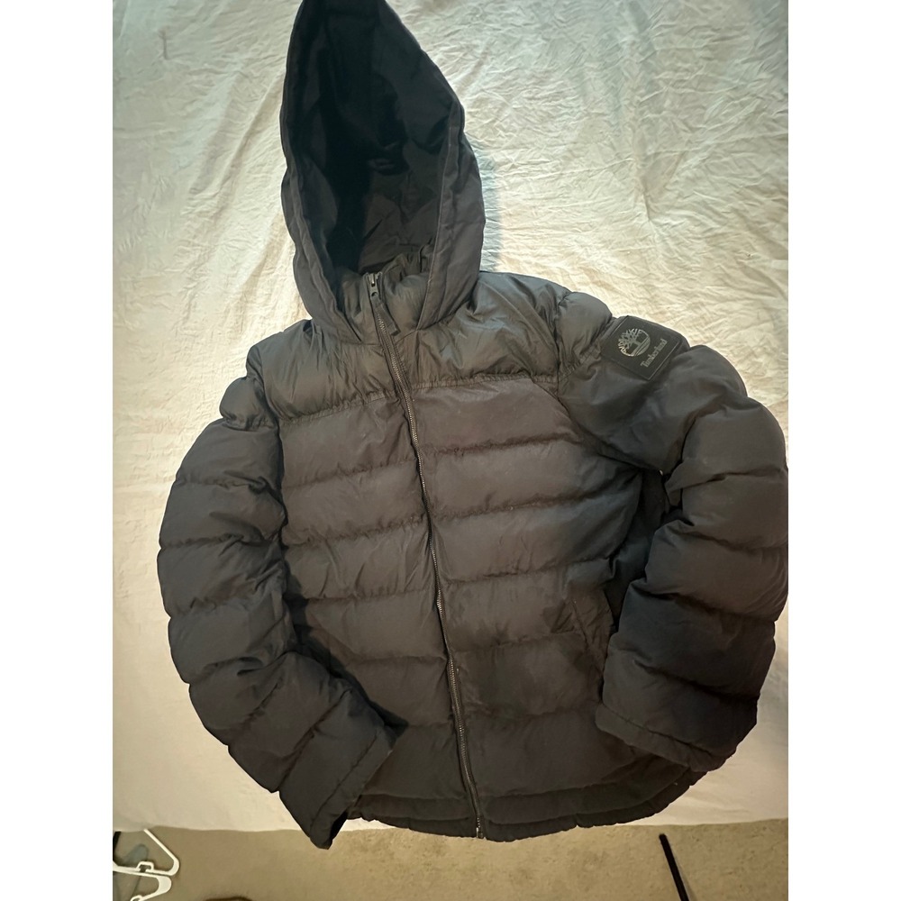 Timberland Mens Black Hooded Puffer Jacket Quilted Parka Coat XL